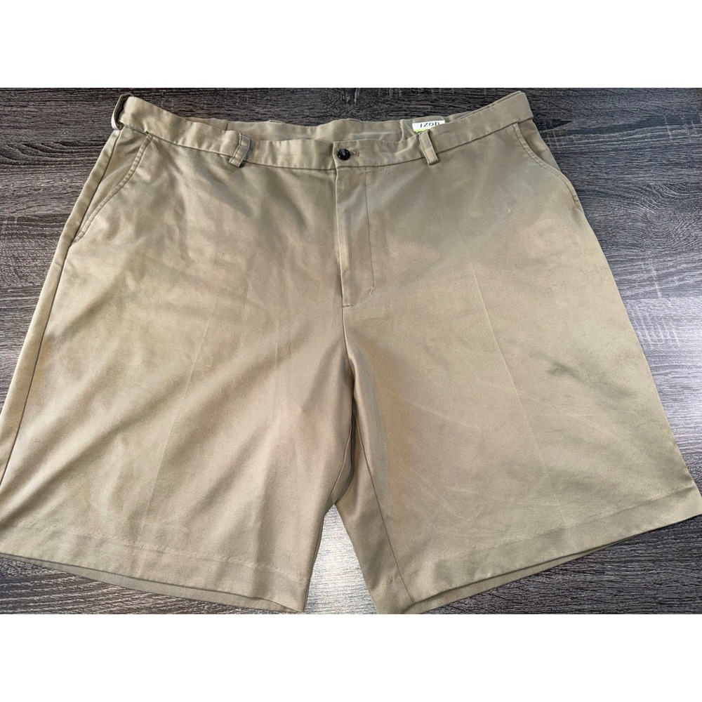 IZOD Golf‎ Shorts Mens 44 Khaki Tan Flat Front Performance Chino Summer Golf